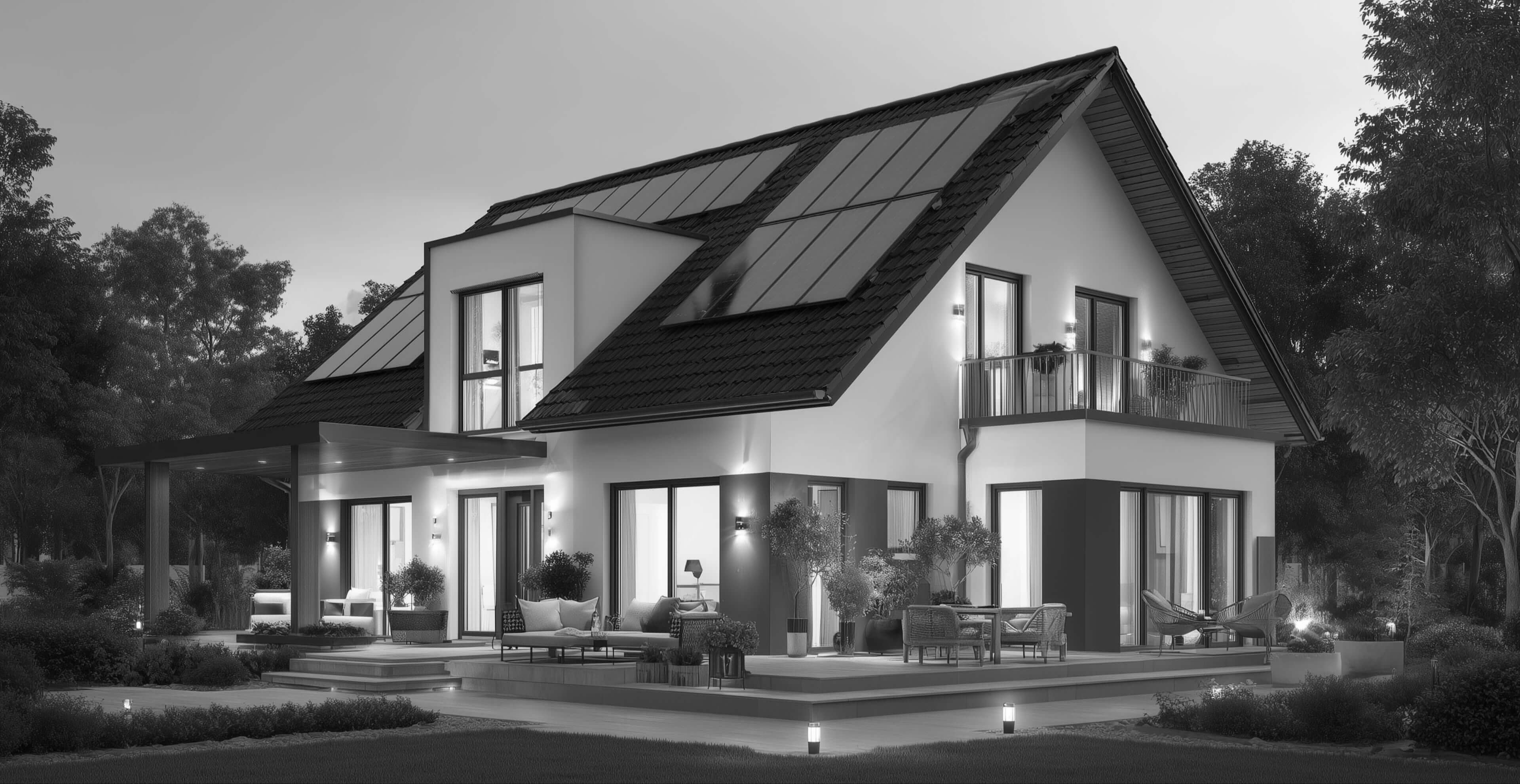 Modern house with solar panels